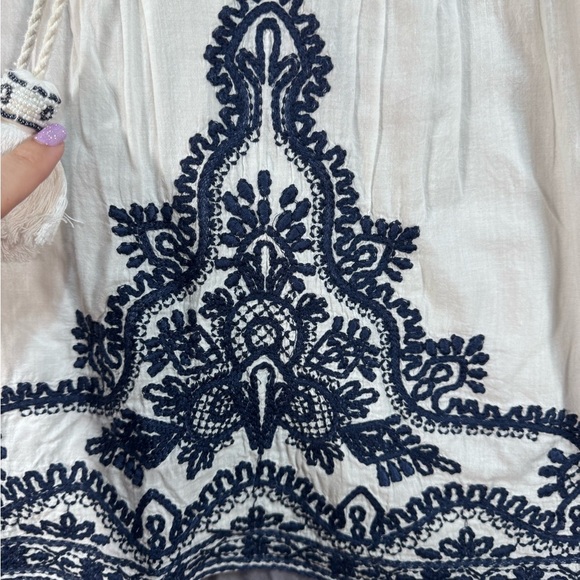 Chelsea & Violet White Blouse with Navy Embroidery - Picture 6 of 7